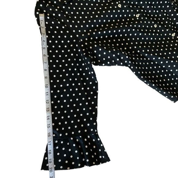 Foxcroft NYC Blouse Cotton Button Down Black White Polka Dots Fitted Size 14 - Picture 6 of 9